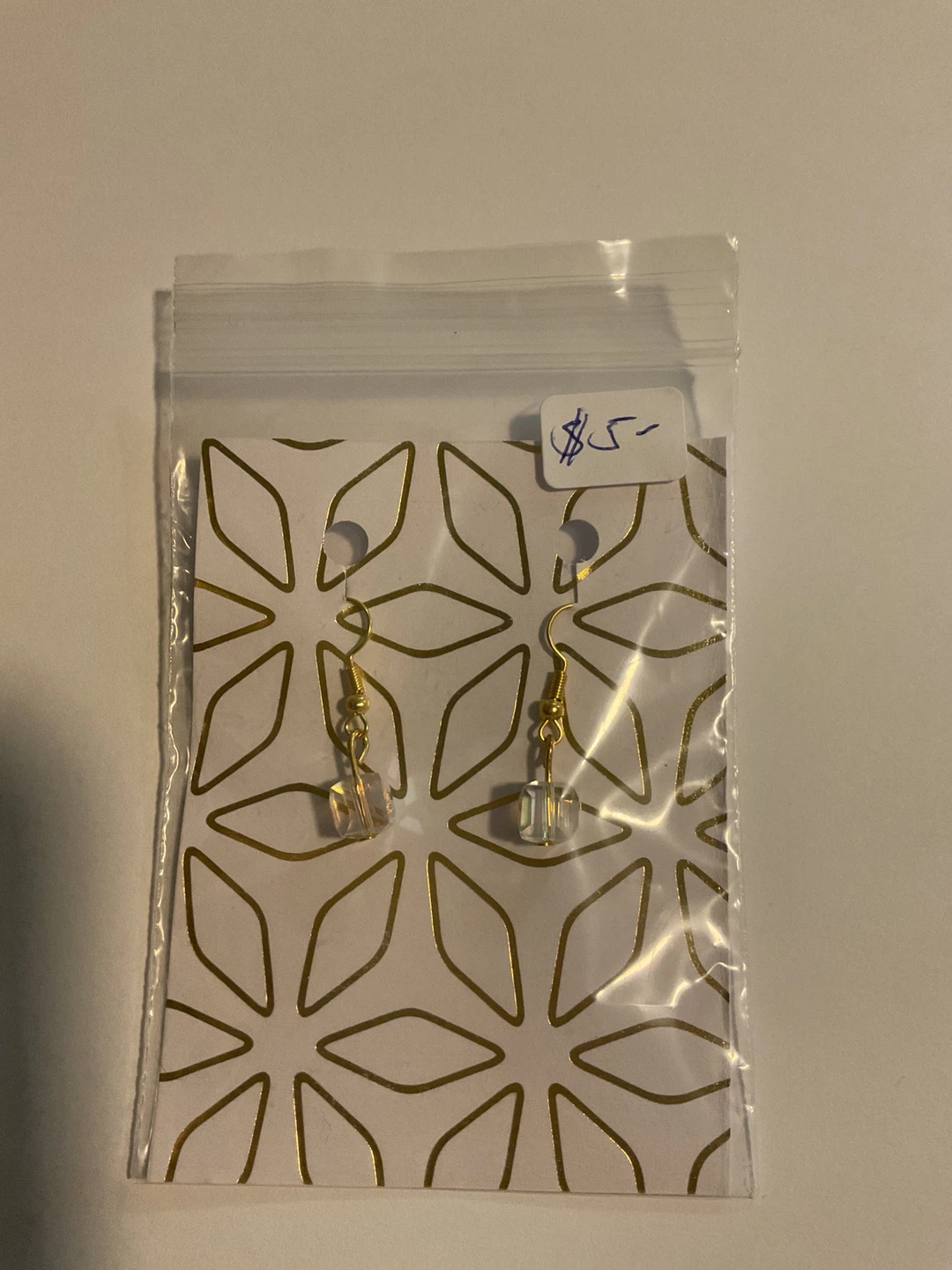 Gold Tone Crystal Clear Cube Drop Earrings
