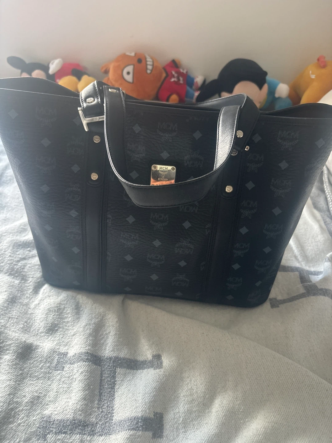MCM Black Monogram Tote Bag