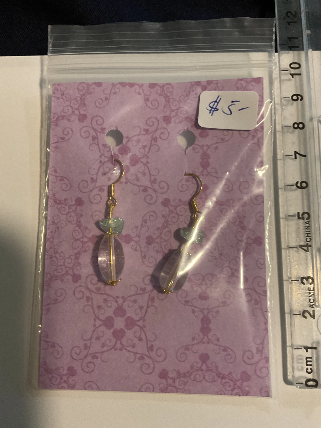 Clear and Blue Beaded Dangle Earrings