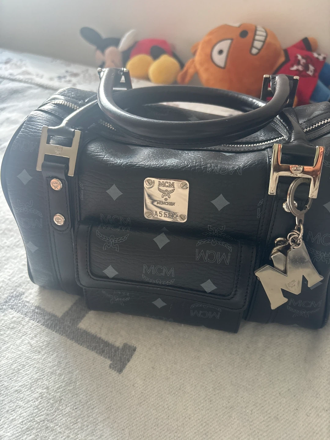 MCM Black Visetos Boston Bag