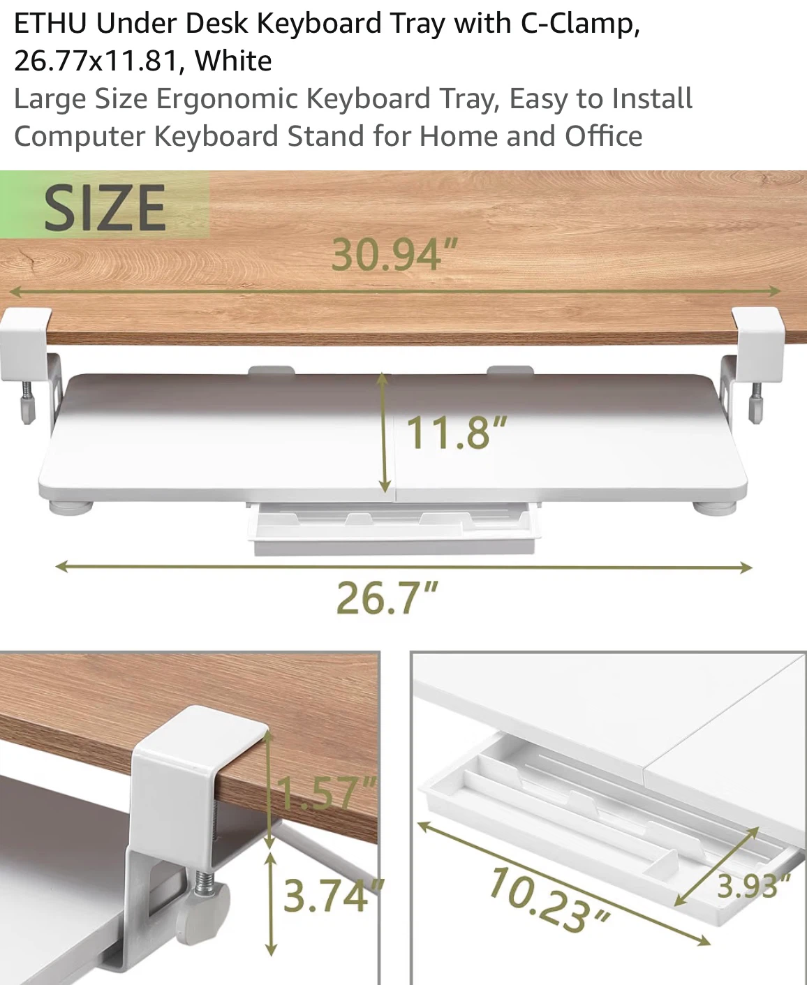ETHU White Under-Desk Keyboard Tray - photo 2
