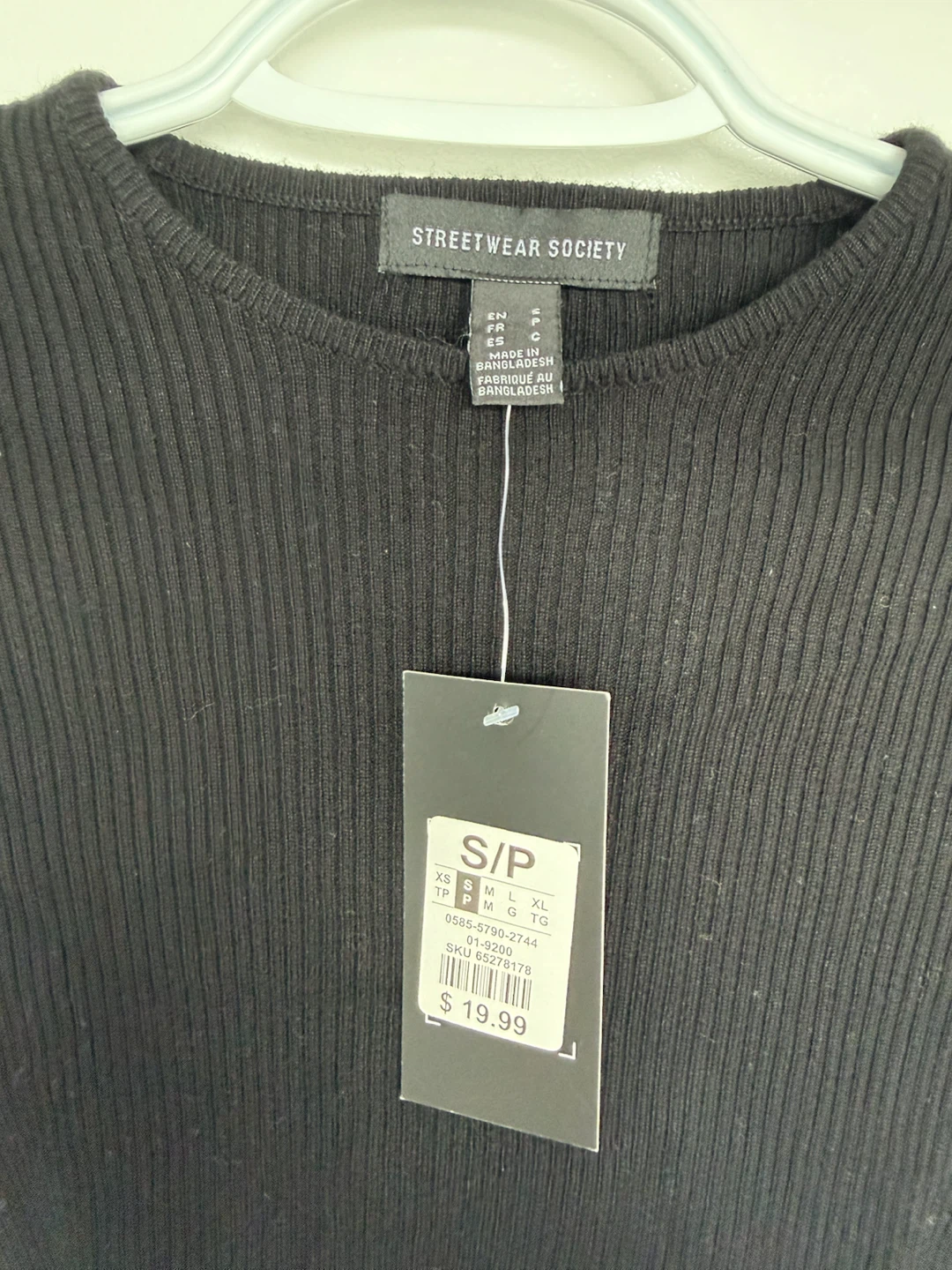 NEW Streetwear Society Ribbed Long Sleeve Top - Black - photo 3