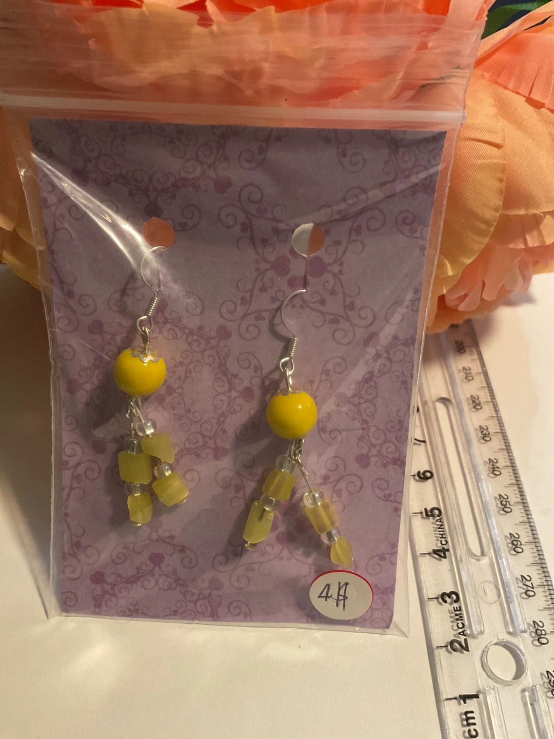 Yellow Bead Dangle Earrings