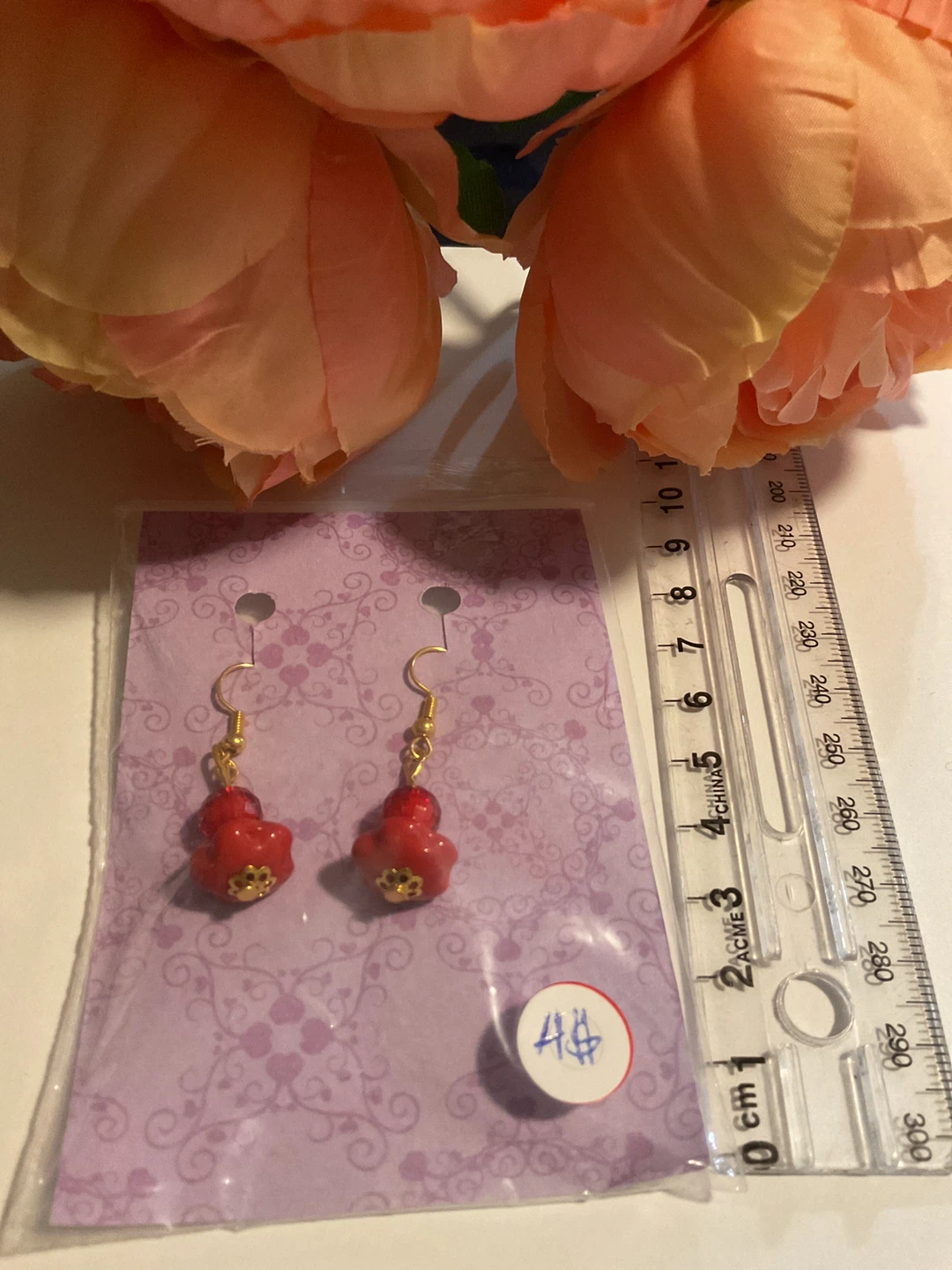 Red Flower Bead Earrings - photo 2