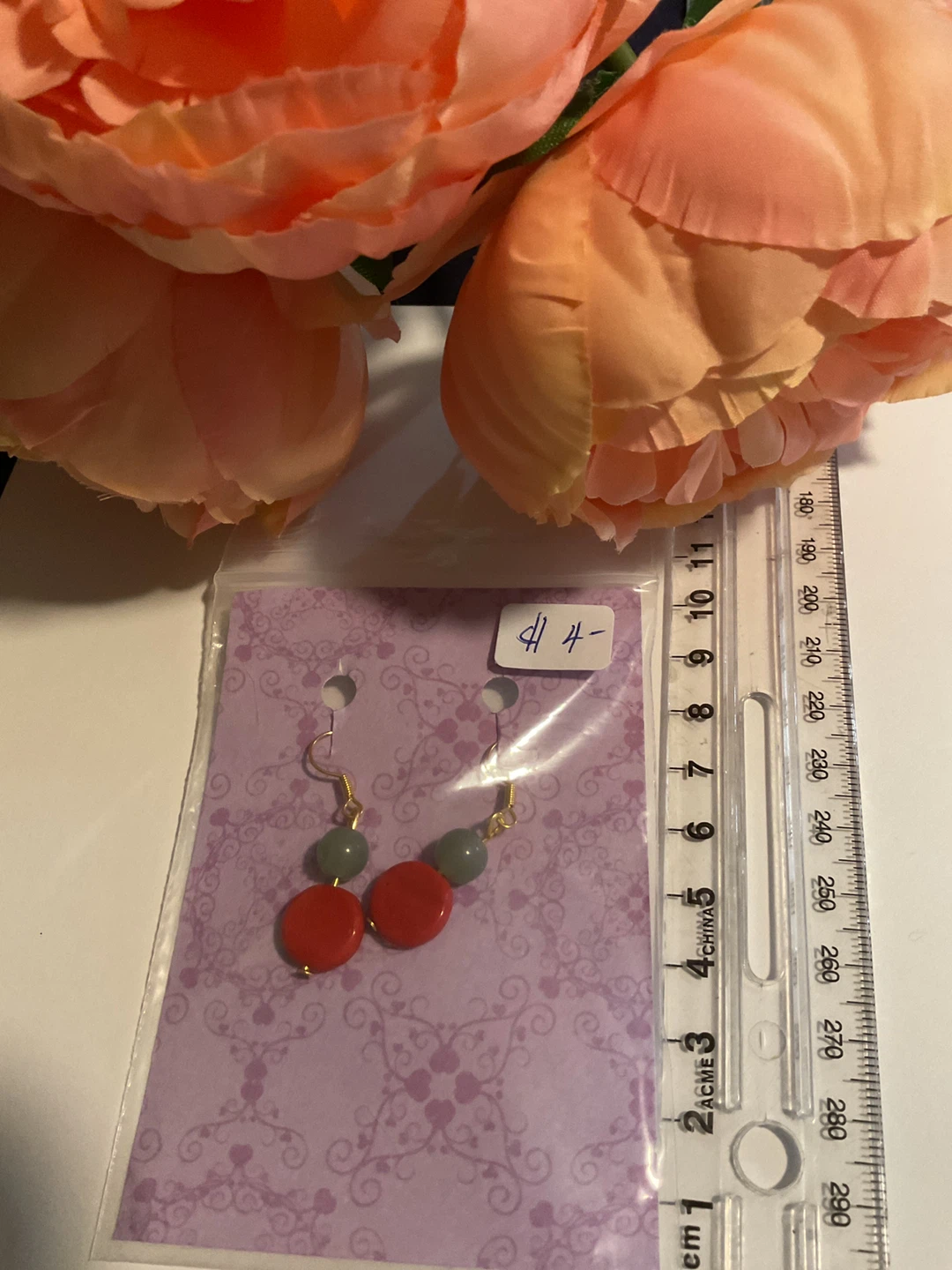 Red and Green  Bead Dangle Earrings