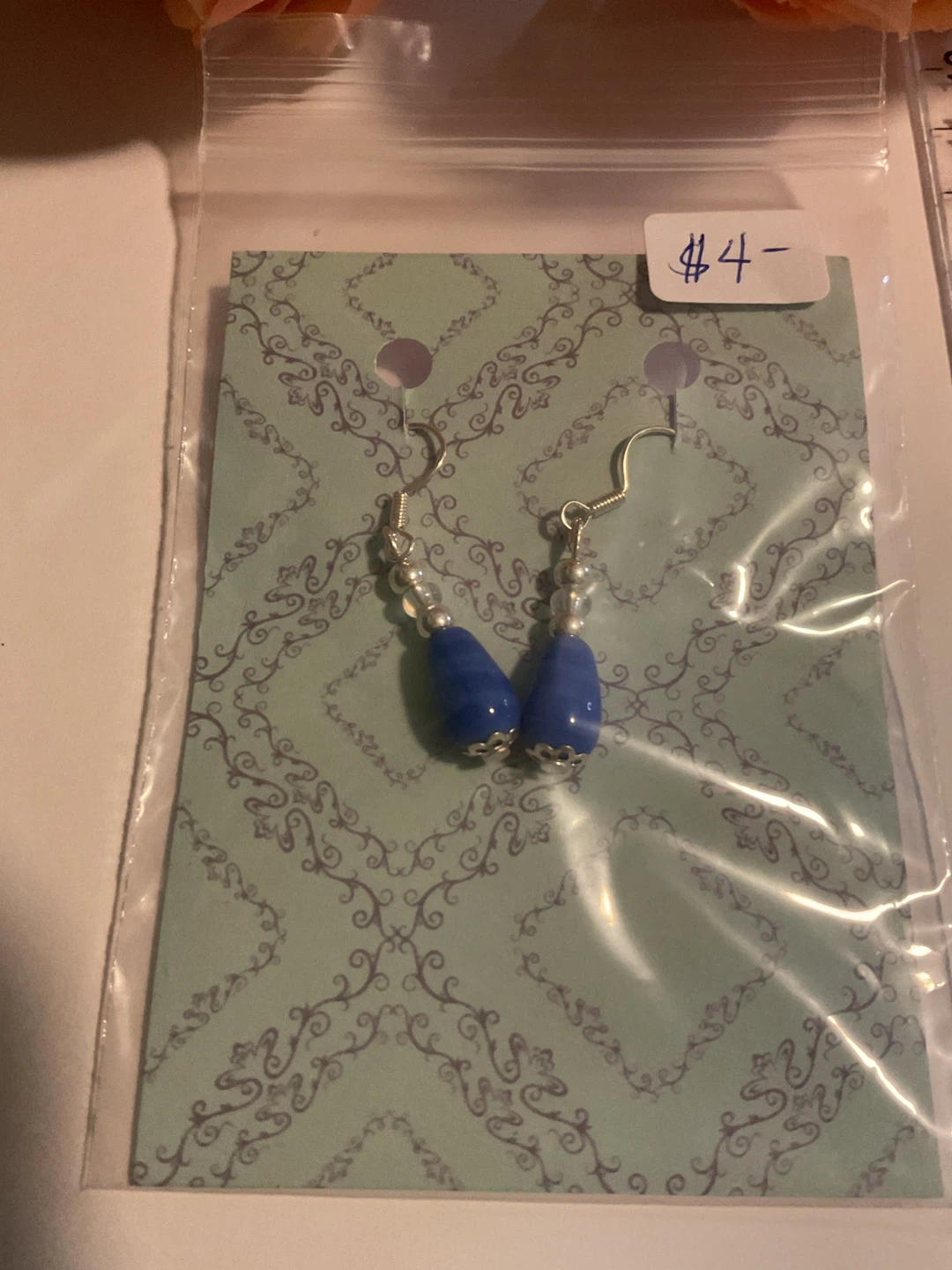 Blue Teardrop Bead Earrings