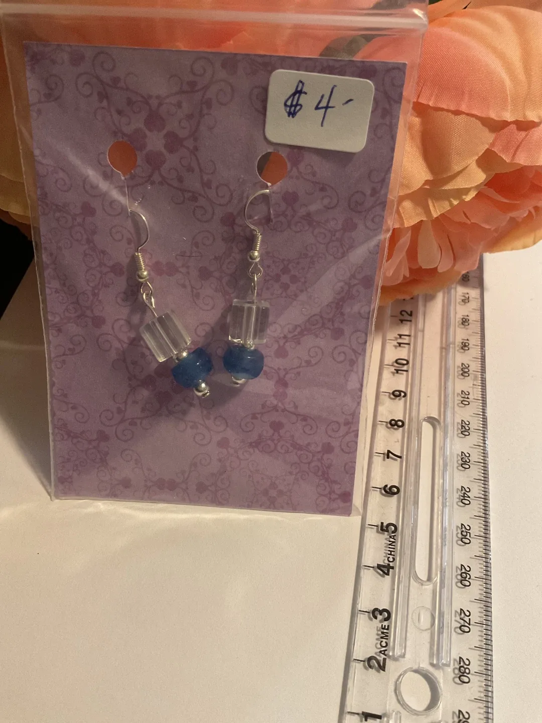 Clear and Blue Beaded Dangle Earrings