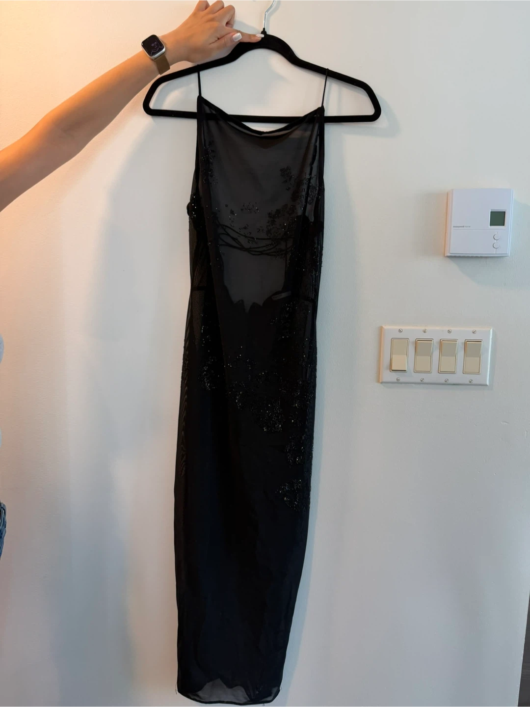 Black Beaded Sleeveless Midi Dress