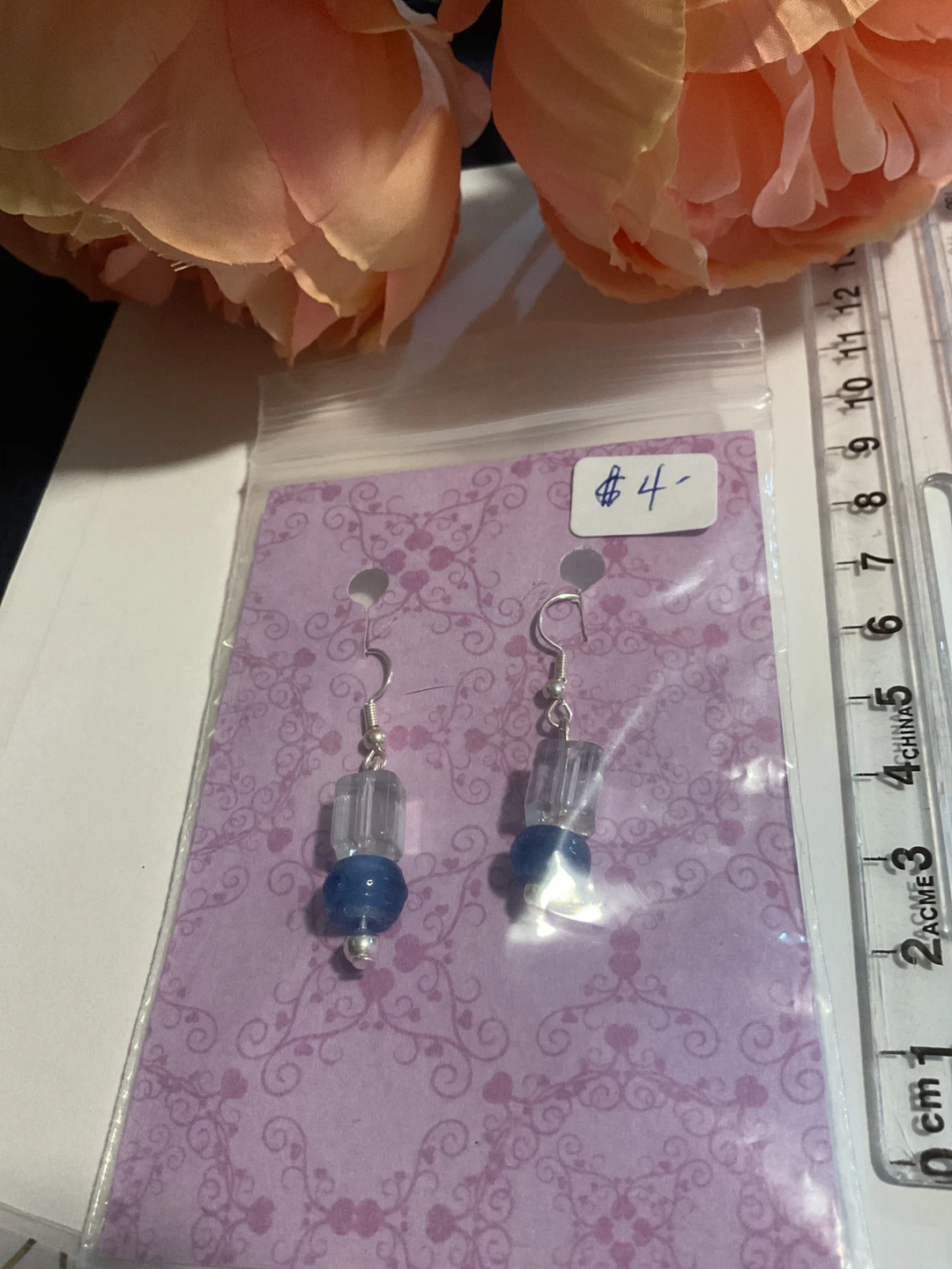 Clear and Blue Beaded Dangle Earrings - photo 2