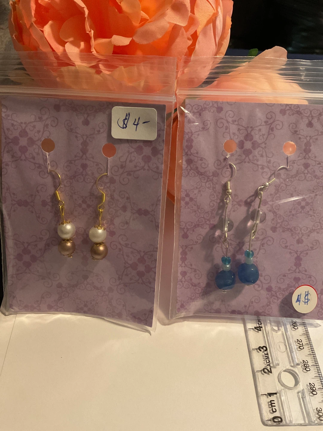 Two pairs of handmade bead earrings