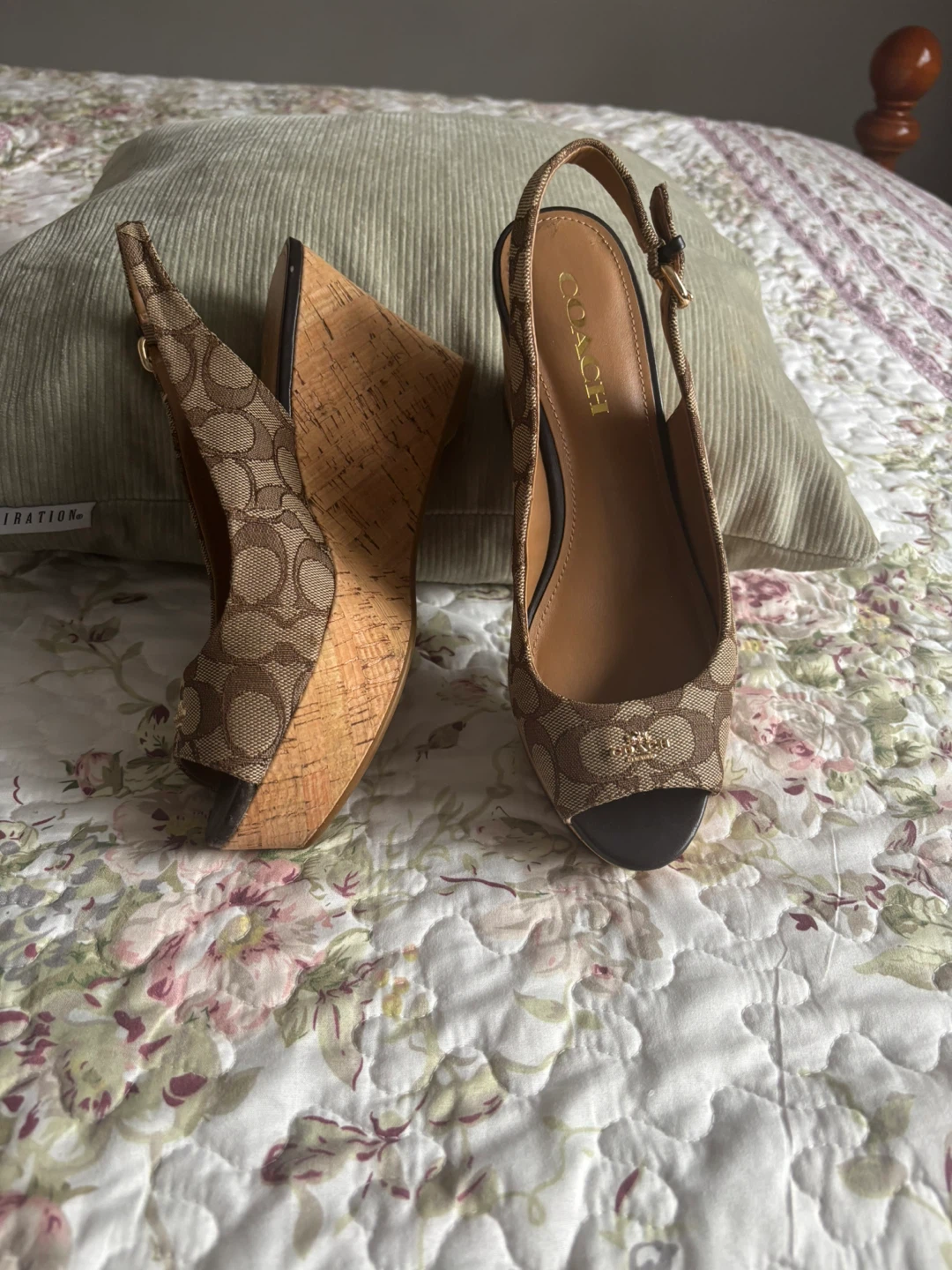 Coach Signature Canvas Cork Wedge Sandals