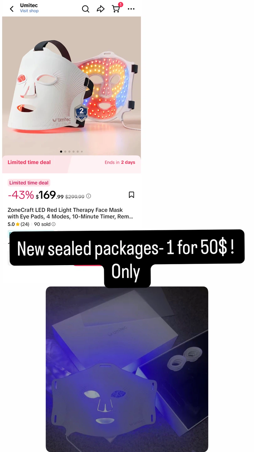 Umitec ZoneCraft LED Red Light Therapy Face Mask - photo 2