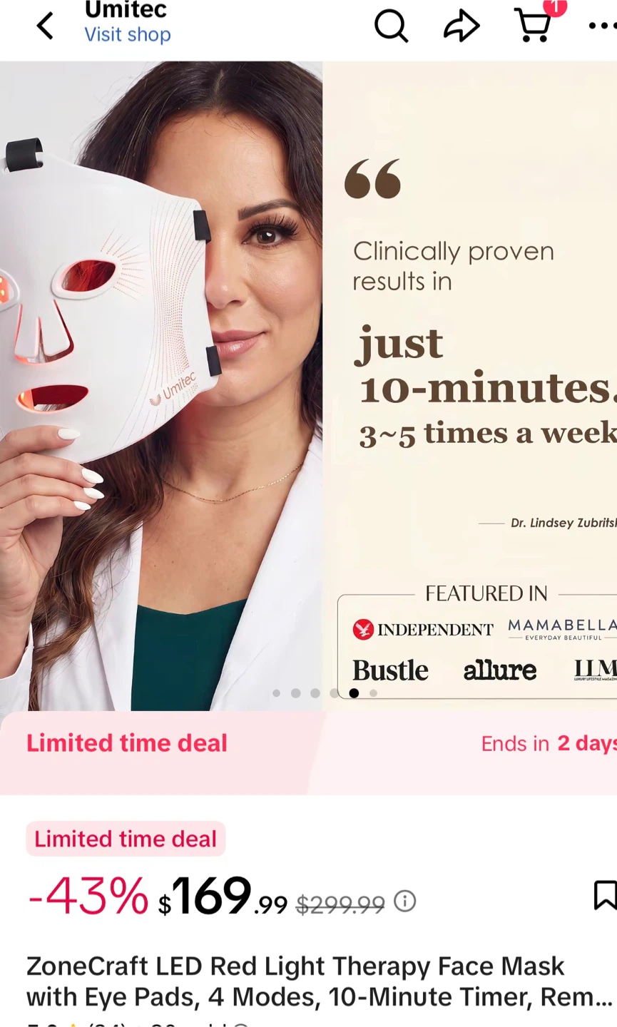 Umitec ZoneCraft LED Red Light Therapy Face Mask - photo 3