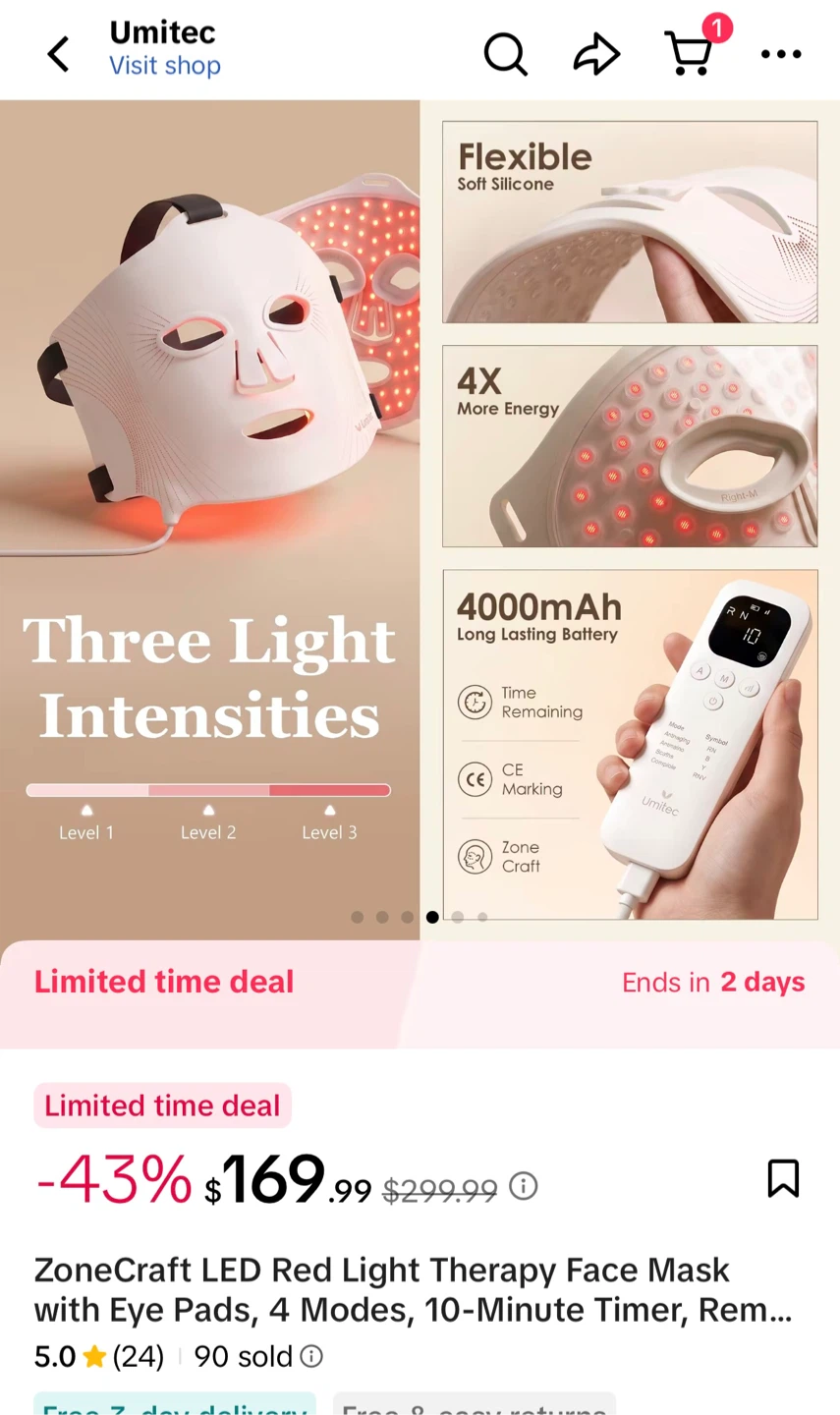 Umitec ZoneCraft LED Red Light Therapy Face Mask - photo 4