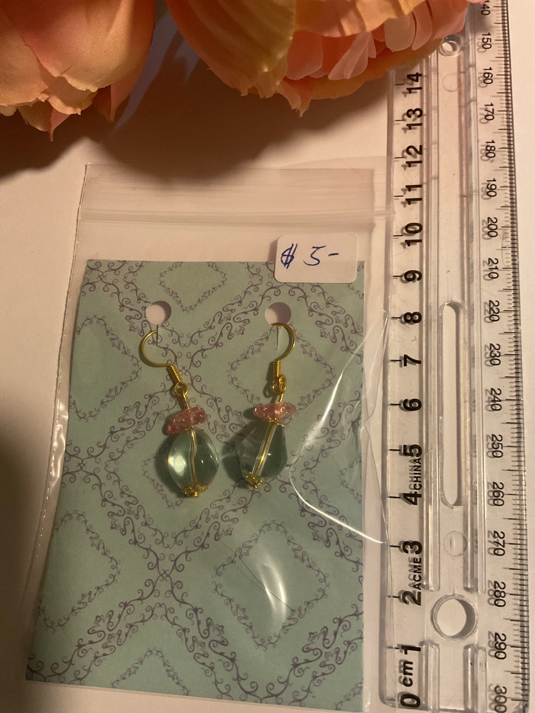 Pink and clear glass beaded dangle earrings