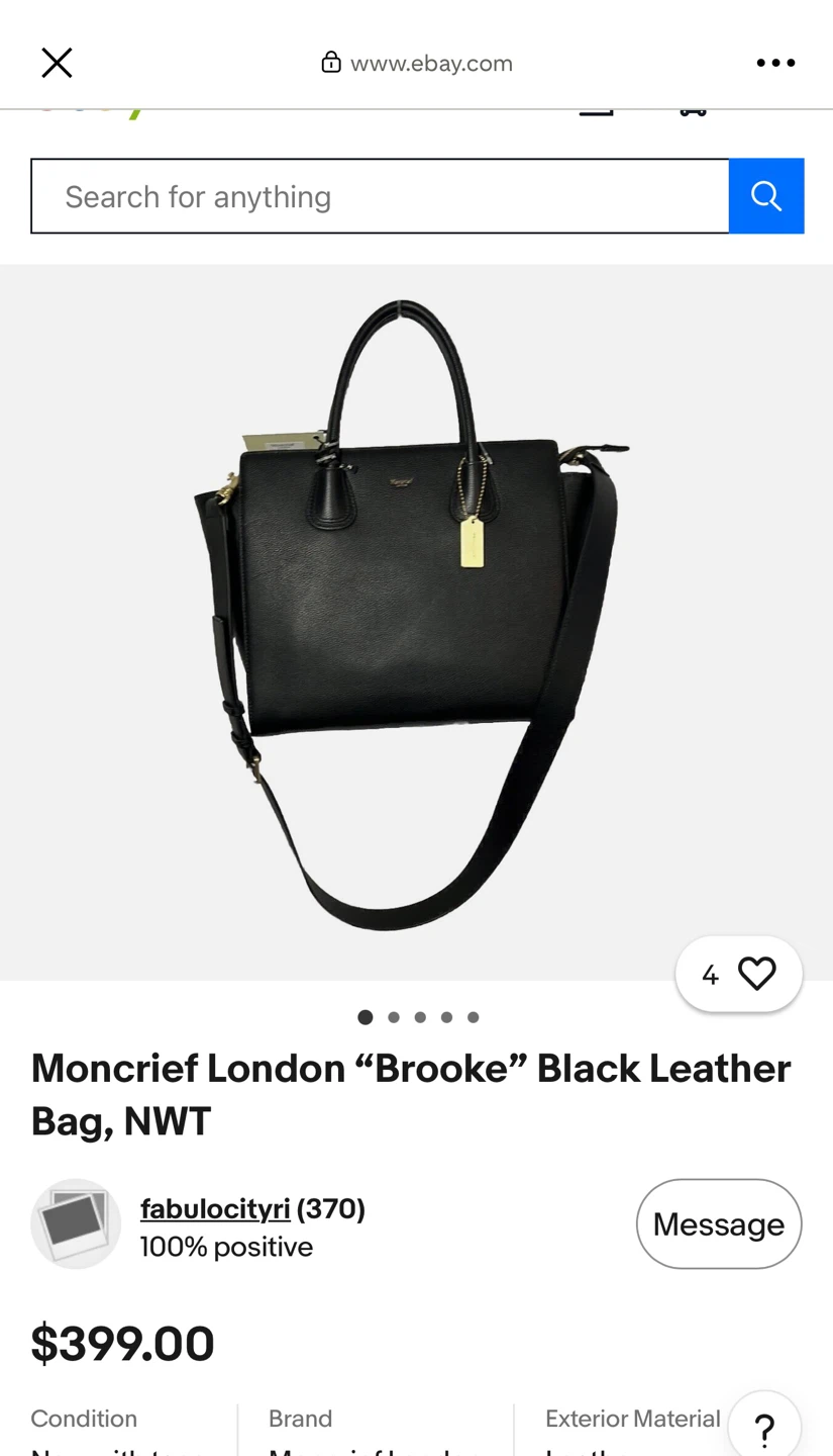 Moncrief London Brooke Black Leather Bag New with Tags - photo 3