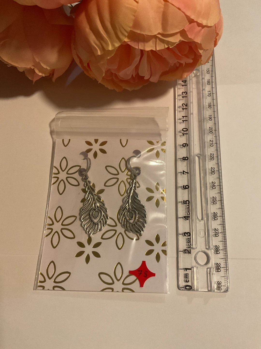 Silver-Tone Peacock Feather Drop Earrings - photo 2