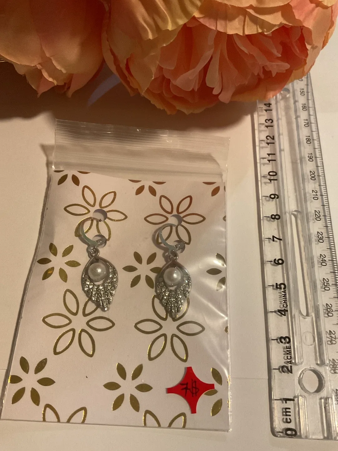 Pearl and Rhinestone Dangle Earrings