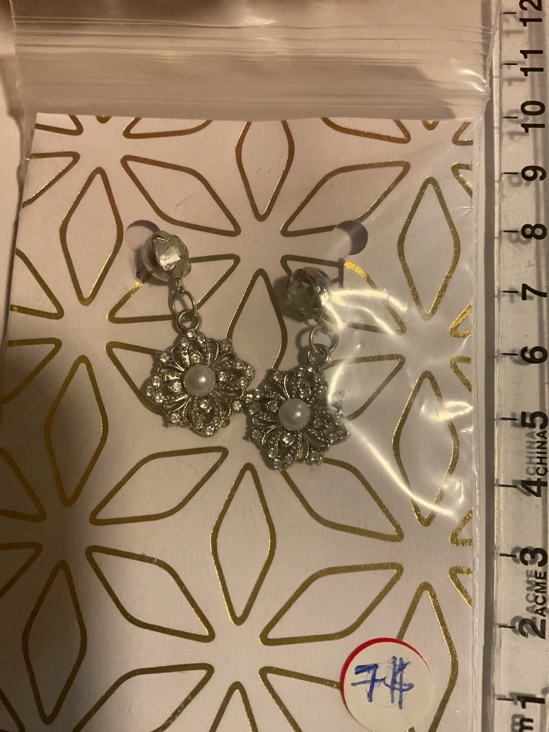 Silver-Tone Pearl and Rhinestone Flower Earrings