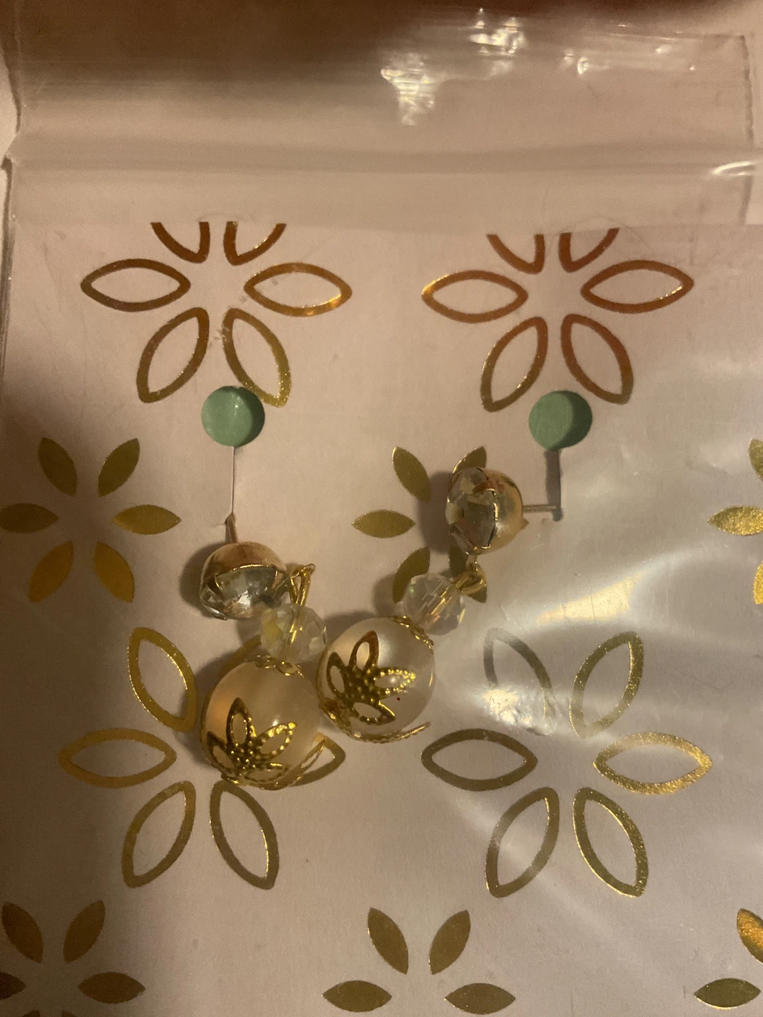 Gold-tone floral bead dangle earrings