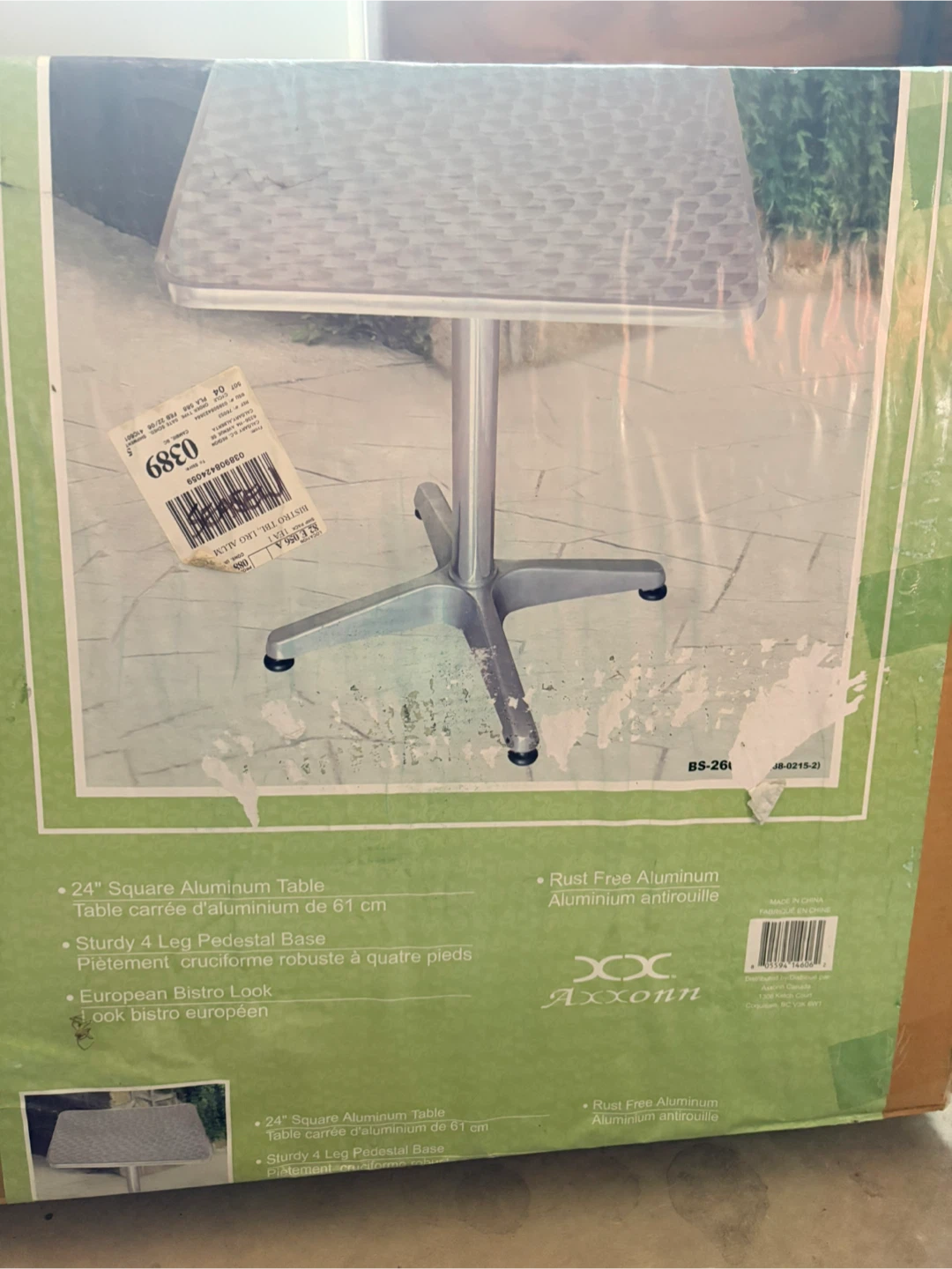 Brand New in Box - Axxonn 24-inch Square Aluminum Bistro Table
