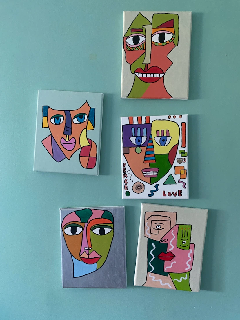 Set of 5 Abstract Face Canvas Paintings