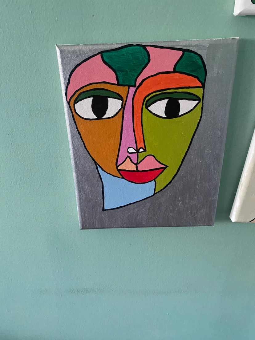 Set of 5 Abstract Face Canvas Paintings - photo 2