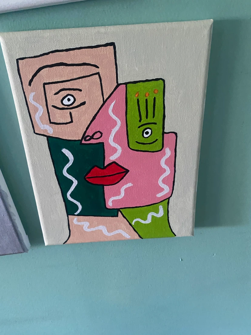 Set of 5 Abstract Face Canvas Paintings - photo 3