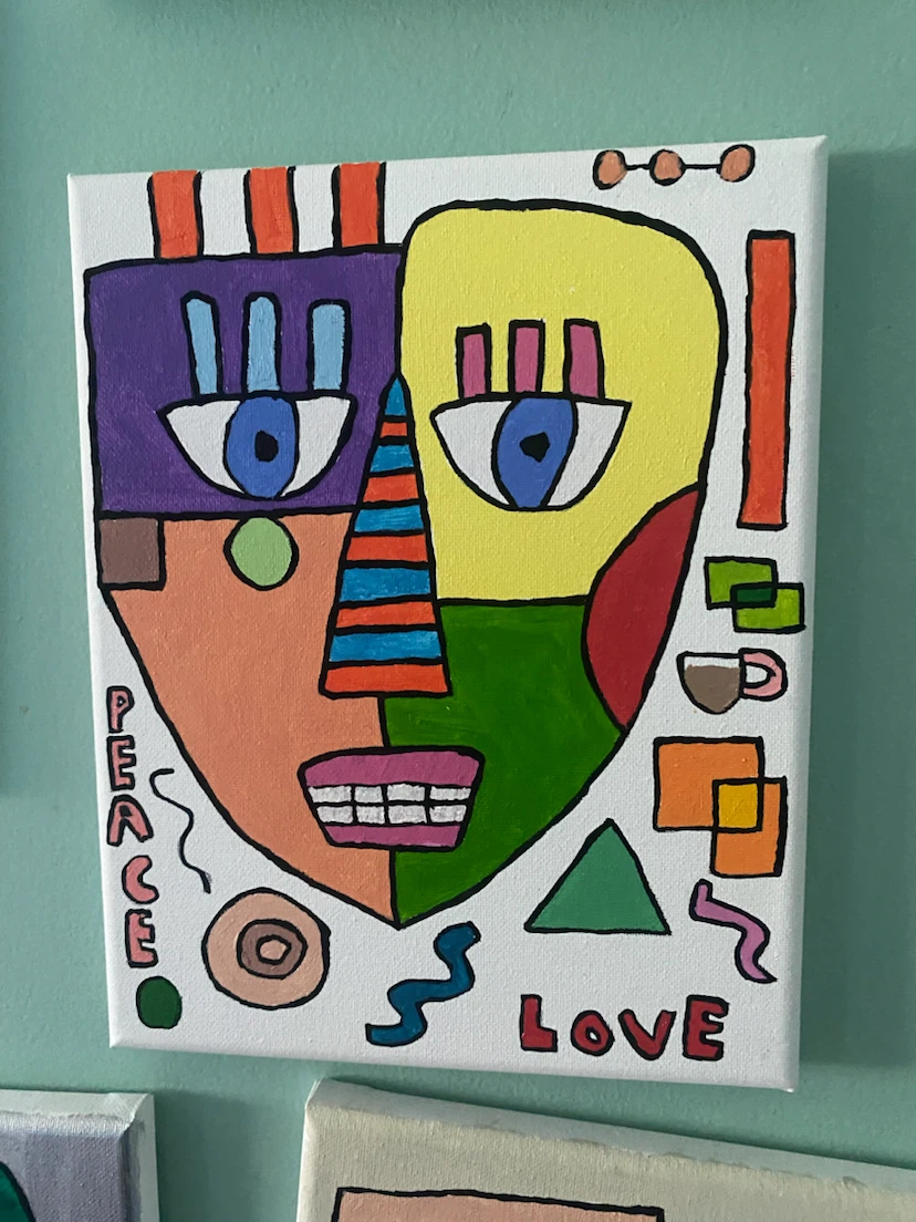 Set of 5 Abstract Face Canvas Paintings - photo 4