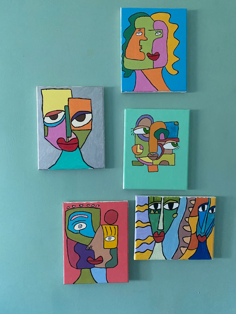 Set of 5 Abstract Face Canvas Paintings