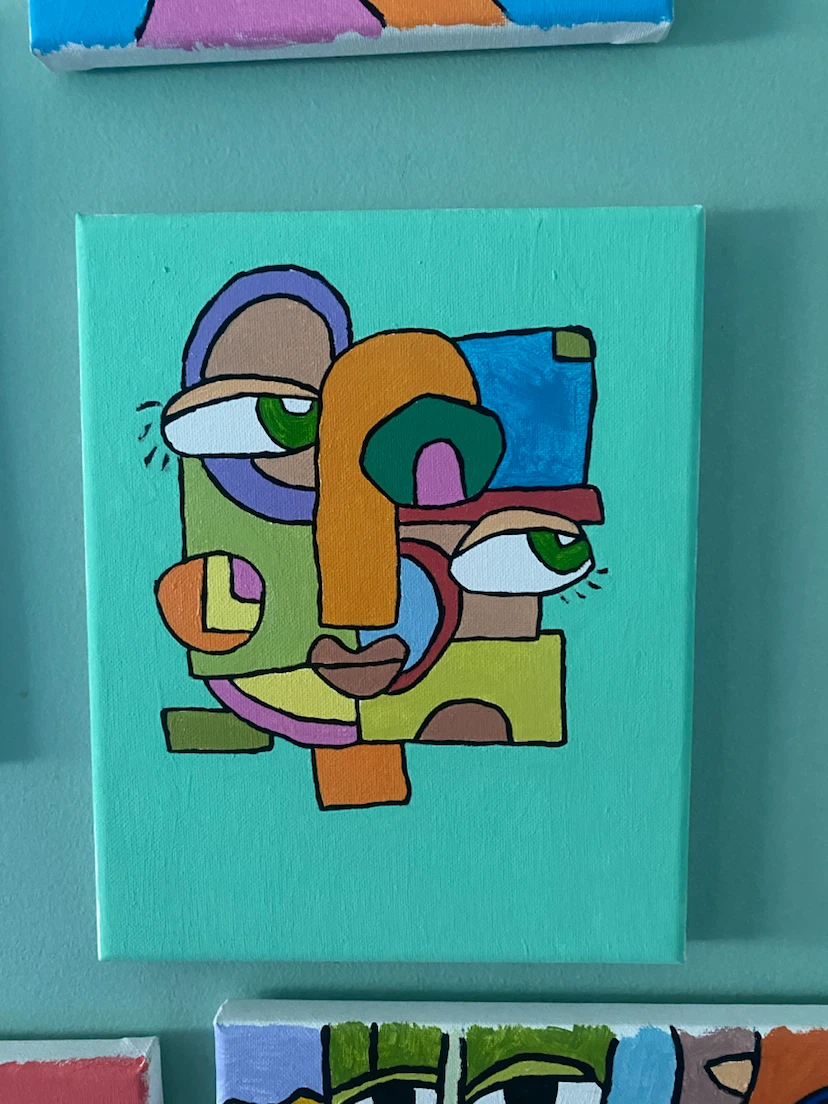 Set of 5 Abstract Face Canvas Paintings - photo 2