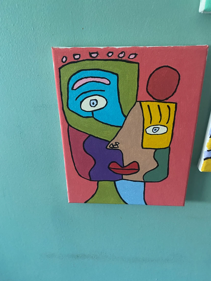 Set of 5 Abstract Face Canvas Paintings - photo 3