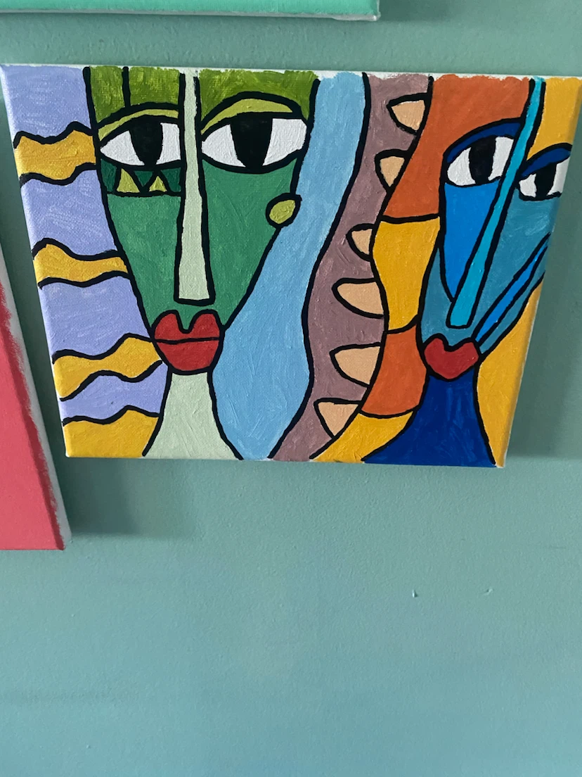 Set of 5 Abstract Face Canvas Paintings - photo 4
