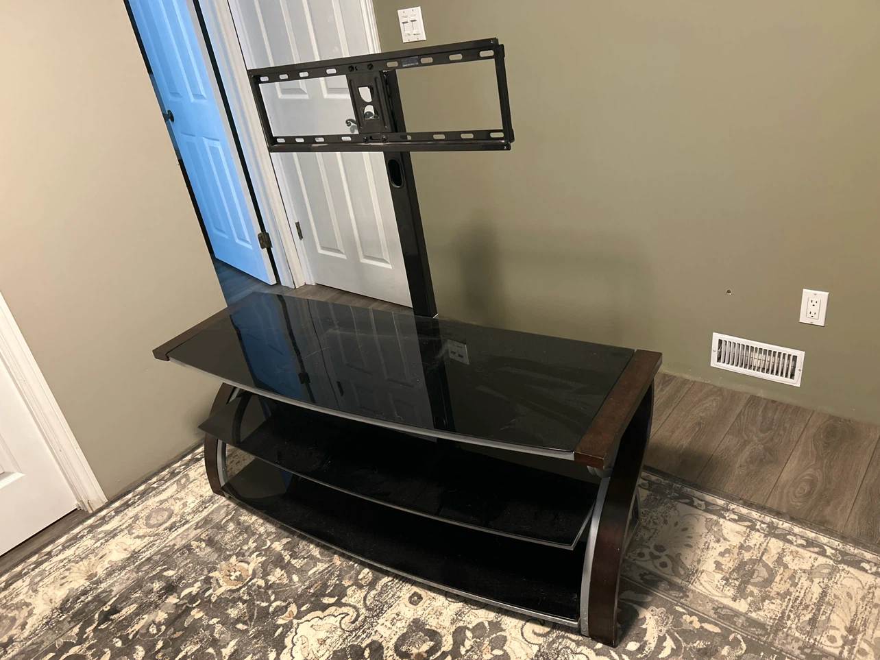 Glass and Wood TV Stand with Integrated Mount
