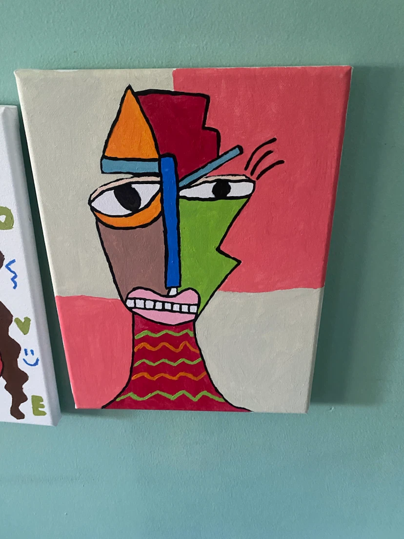 Set of 5 Abstract Face Canvas Paintings - photo 3