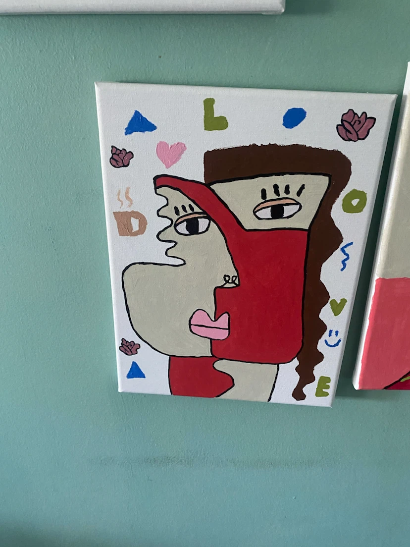 Set of 5 Abstract Face Canvas Paintings - photo 5