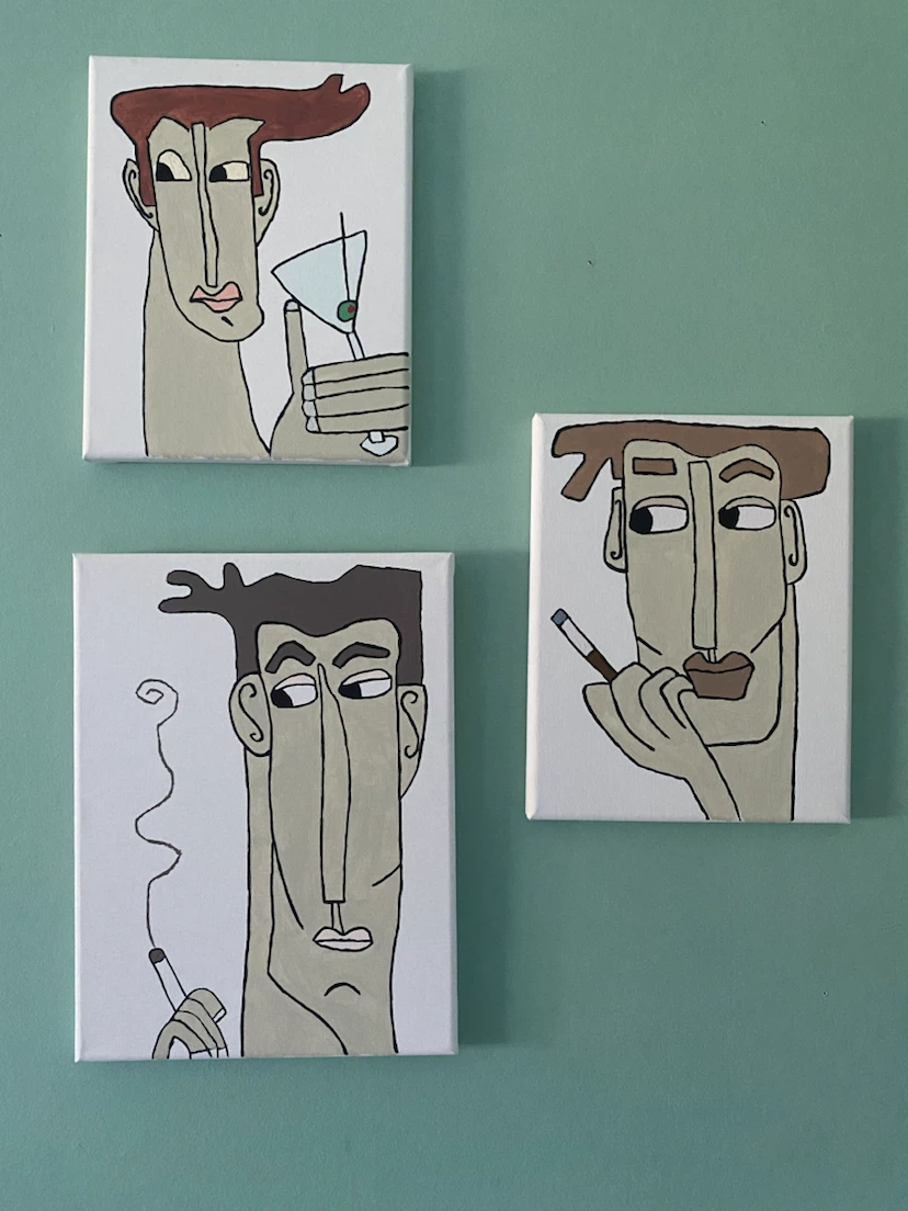 Set of 3 Abstract Portrait Canvas Art
