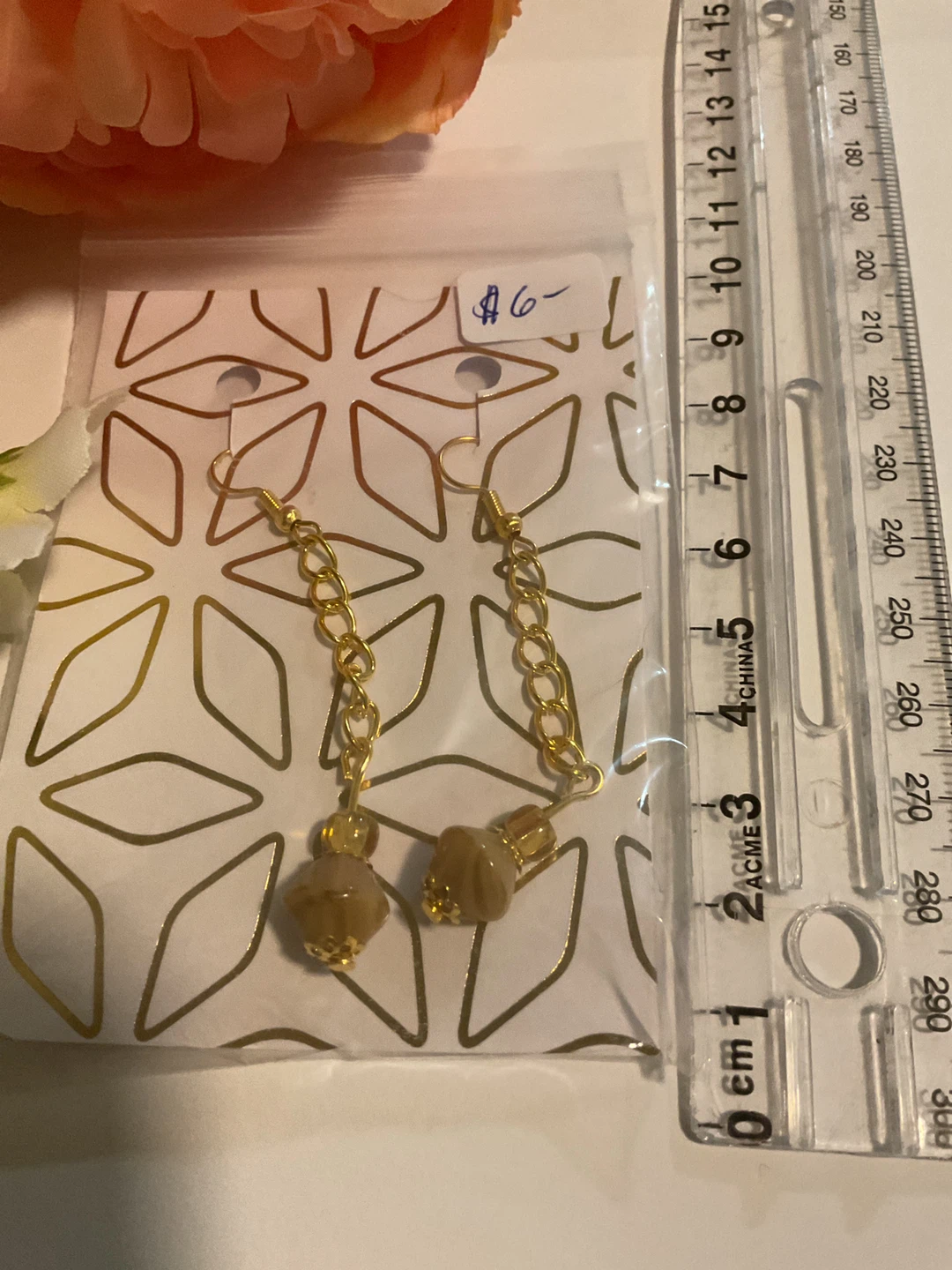Gold-tone beaded chain earrings