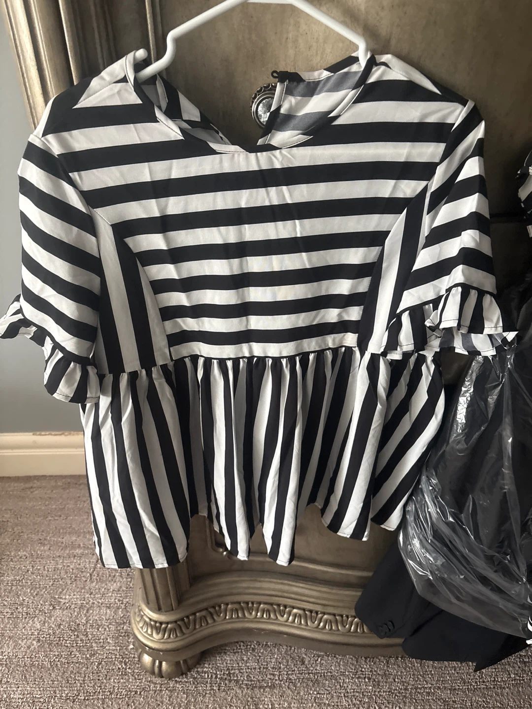 Black and White Striped Peplum Top