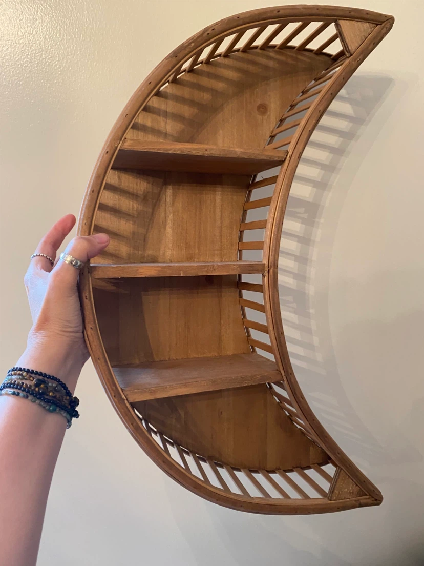 Wooden Crescent Moon Wall Shelf
