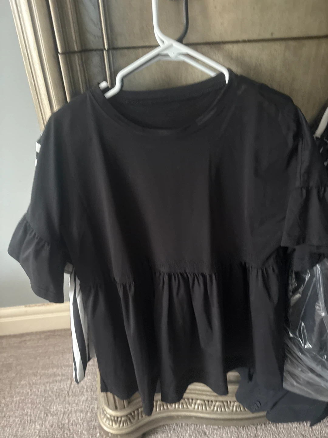 Black Ruffle Sleeve Peplum Top