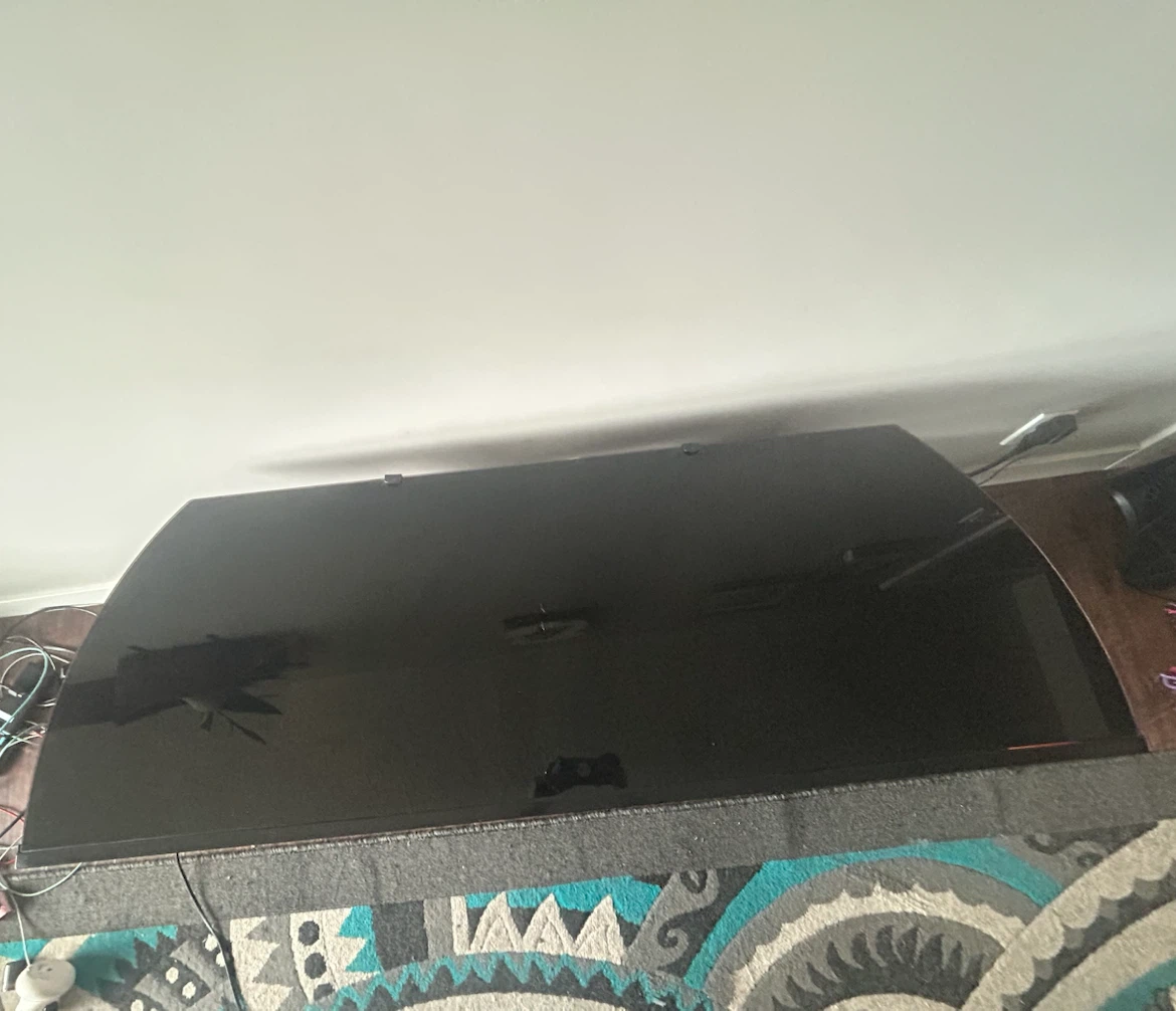 Black tempered Glass TV Stand with Wood Accents - photo 2