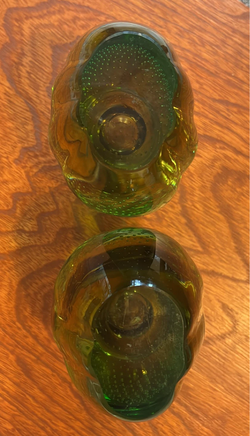 Vintage Emerald Green Controlled Buble Art Glass Candle Holders - photo 4