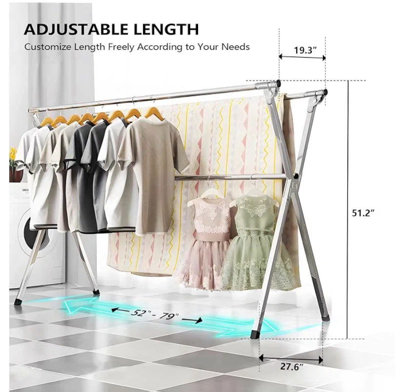 Heavy Duty Laundry Drying Rack Folding Expandable Indoor Outdoor - photo 2