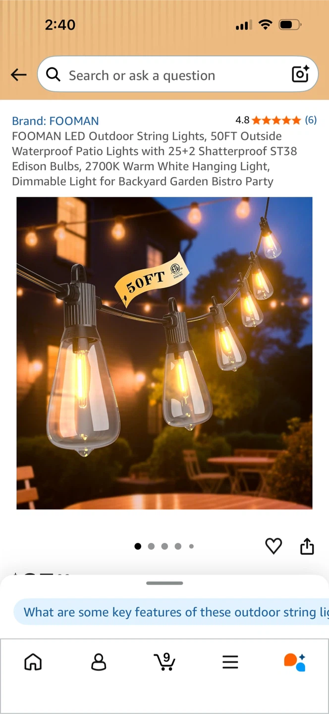 50ft LED Outdoor String Lights