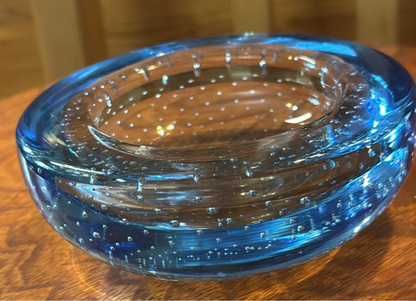 Vintage Hand Blown Blue Bubble Glass Trinket dish