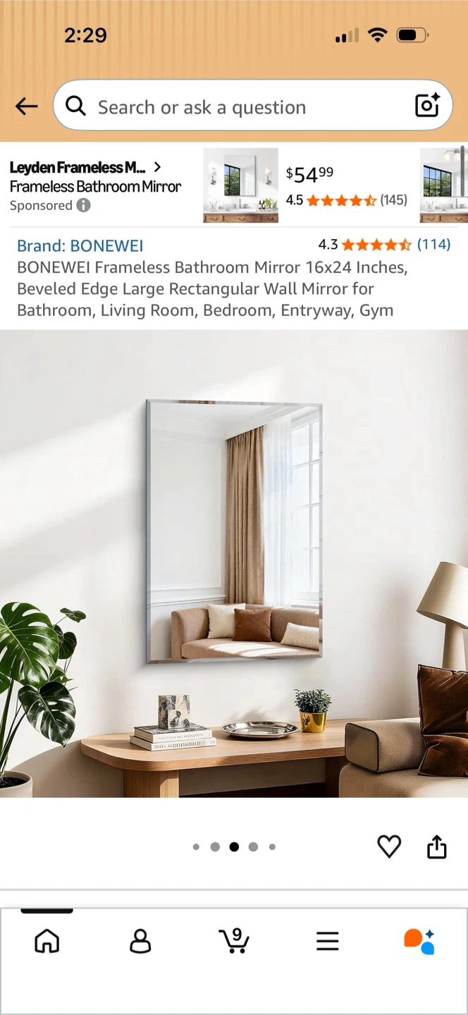 Frameless Beveled Wall Mirror 16x24