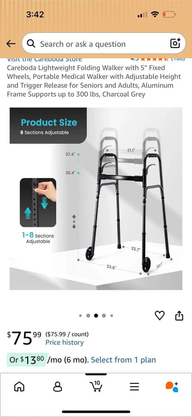 Lightweight Folding Walker Charcoal Grey