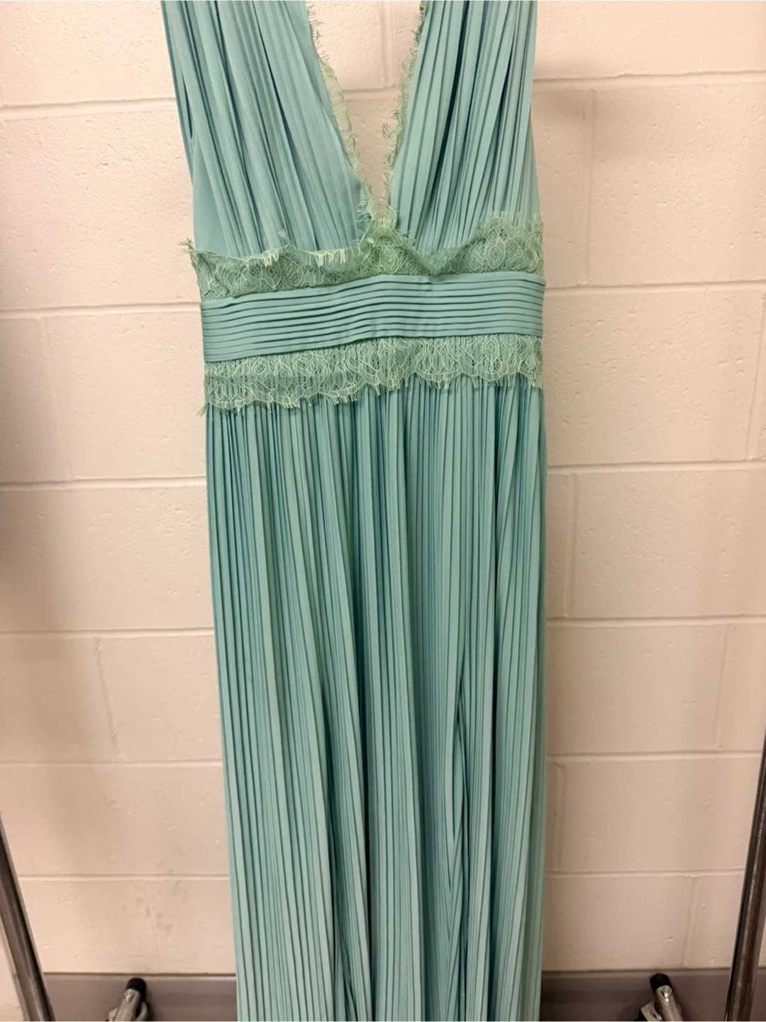 Mint Green Pleated Lace Maxi Dress