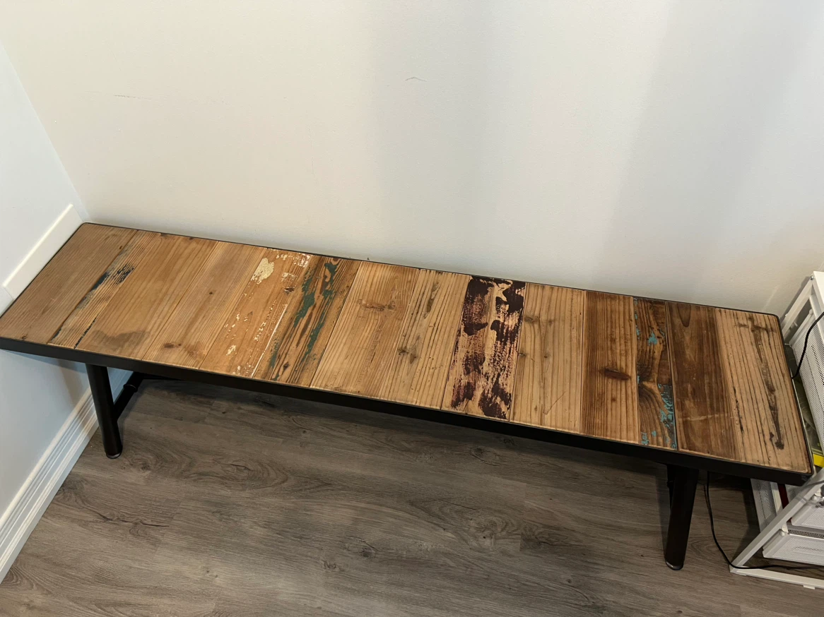 Industrial Style Wood and Metal Bench - photo 3